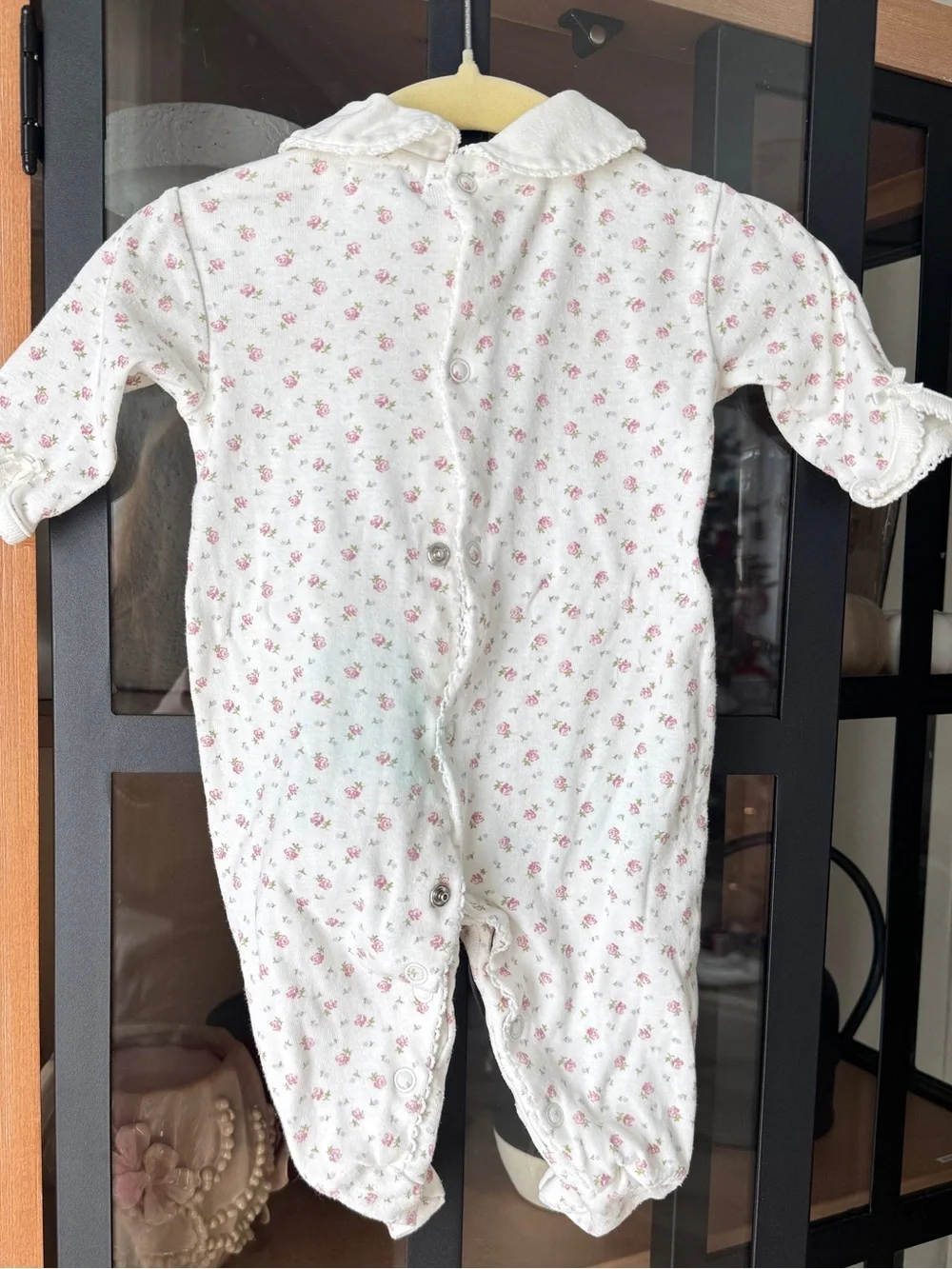 Ralph Lauren floral footies peter pan collar lace newborn baby girl coverall